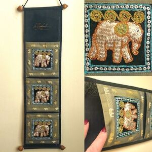 🇹🇭 Vintage Thai Silk Elephant Wall Hanging – Embroidered & Beaded Textile Art